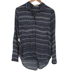 Cloth & Stone Kerry Dotted Button Down Blouse Long Sleeve Women Small Navy White